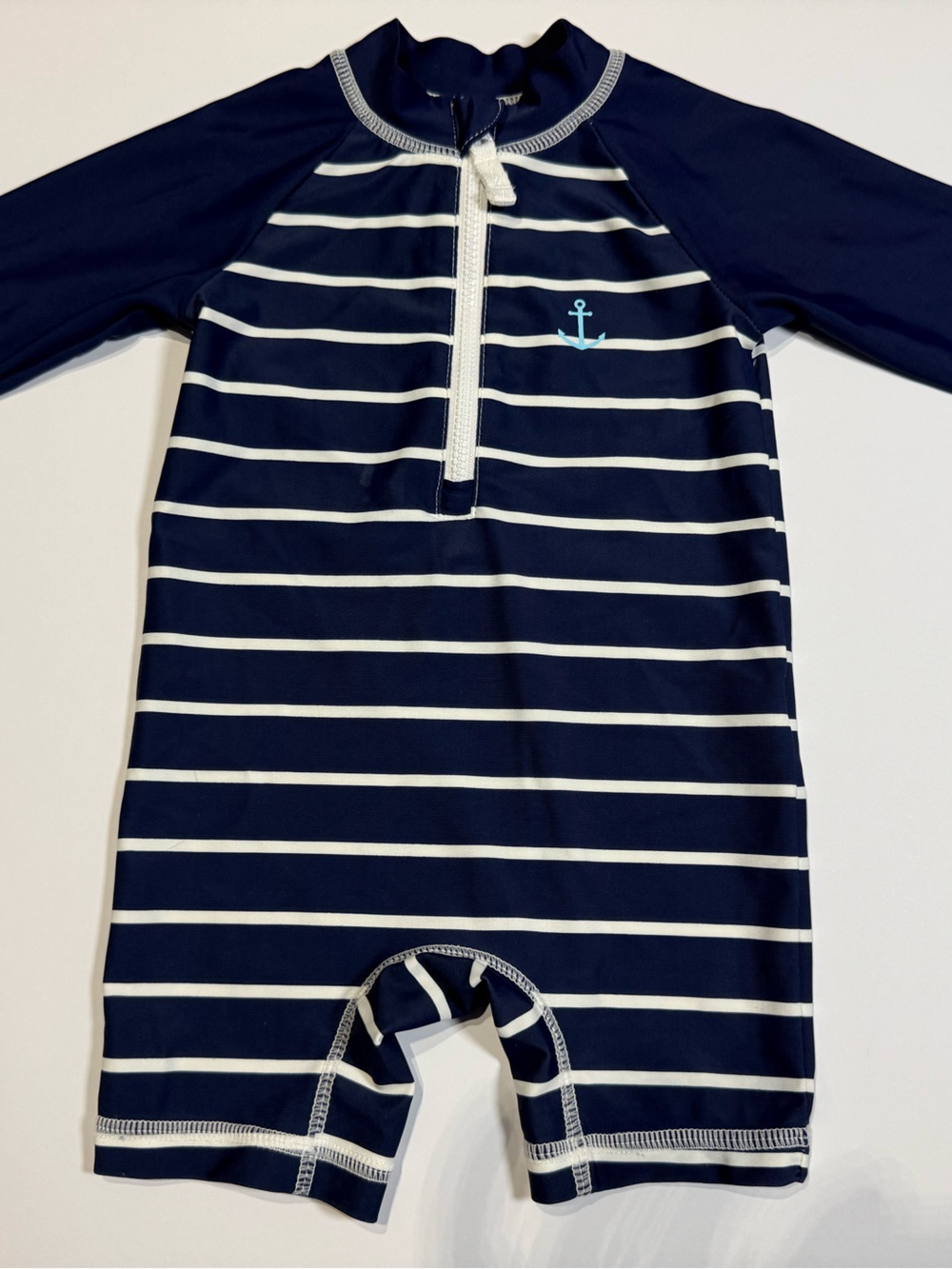 Navy & White Striped Baby Bathing Suit One-Piece